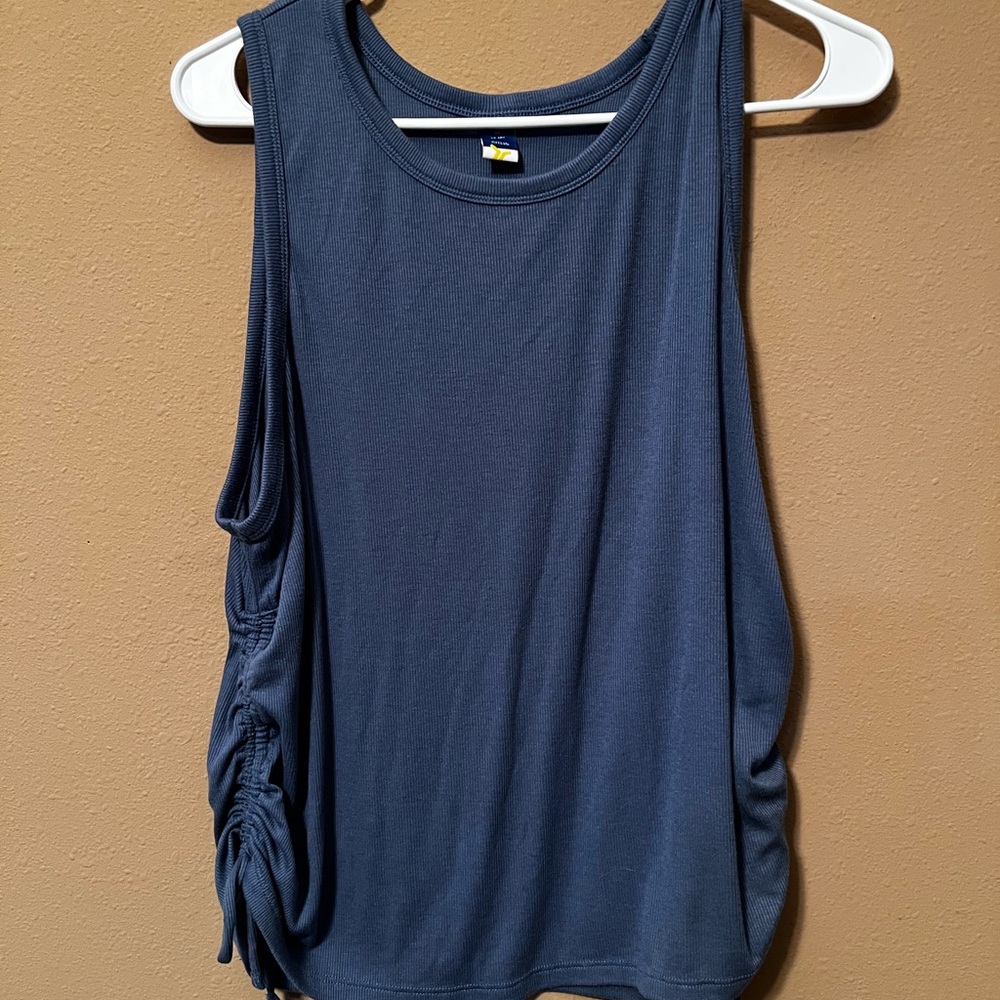 Sleeveless Navy Top with Side Ruching